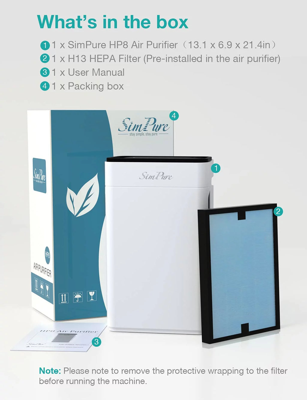 HEPA Air Purifier Air Filter Cleaner White G13180