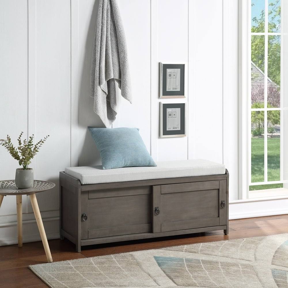 Grey Wood Storage Bench with Cabinets G1353
