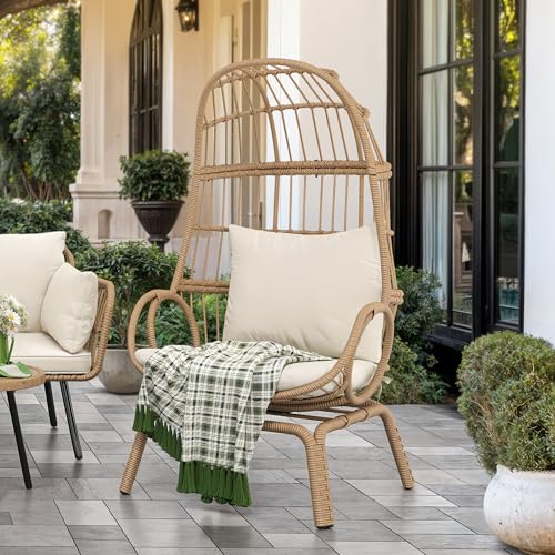 Beige Wicker Egg Chair with Ottoman C955