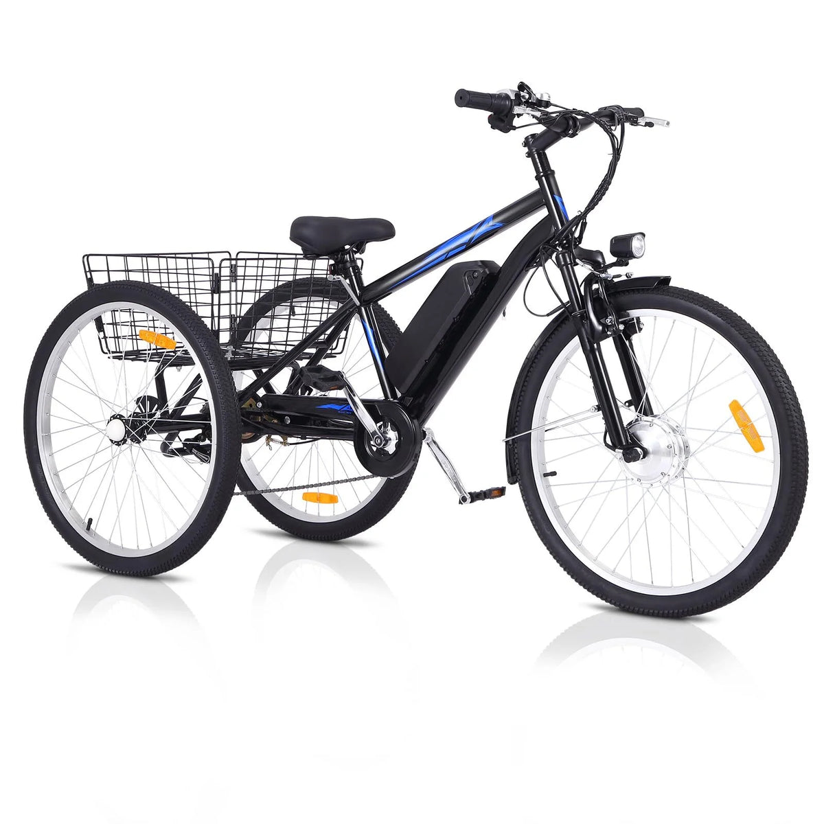 Electric Tricycle 7 Speeds 3 Wheels with Large Basket Orange F378