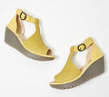 Yellow Leather T-Strap Wedges F602432