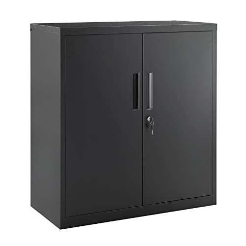 Grey Metal Storage Cabinet with Doors and Shelves J511