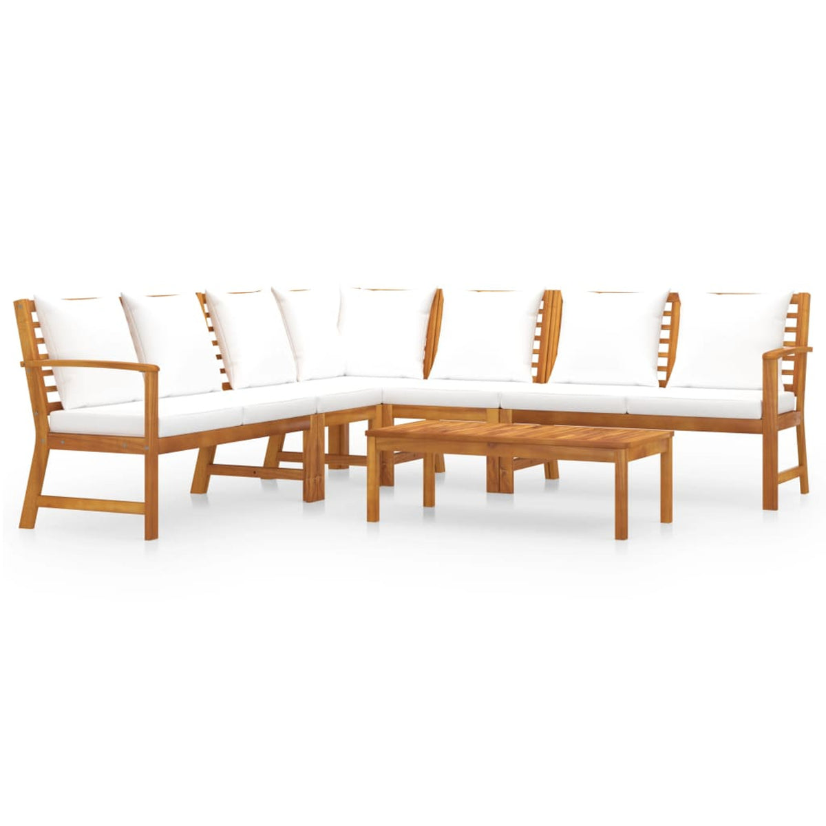 6 Piece Patio Lounge Set with Cushions Acacia Wood Outdoor Sectional Set J4681