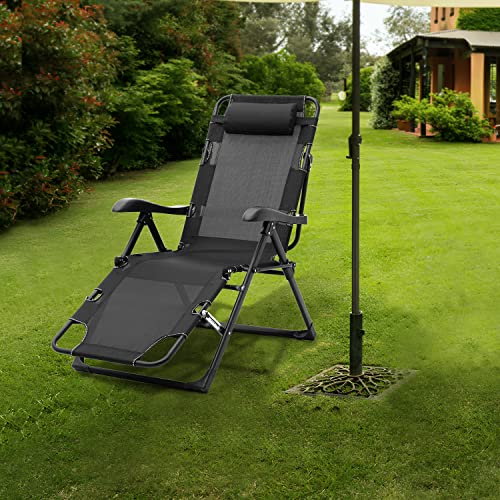 Black Folding Reclining Patio Chair with Headrest O90893