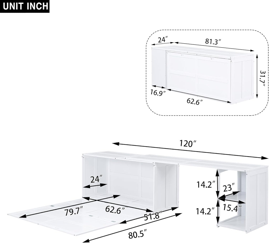 White Queen Size Murphy Bed with Storage Drawers P35869