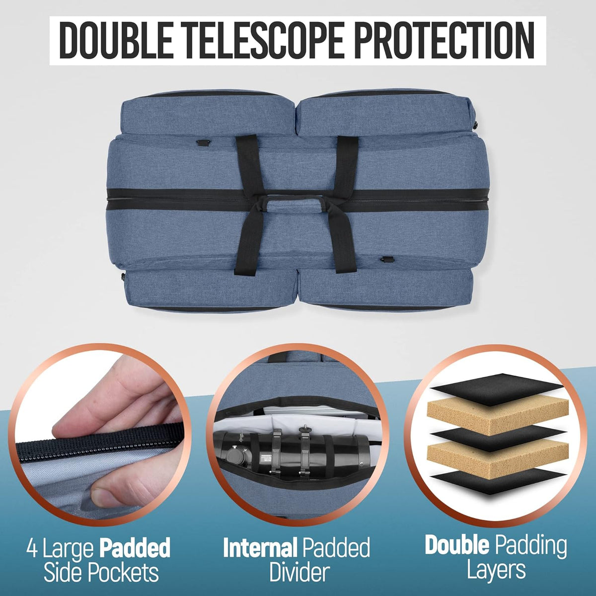 Telescope and Tripod Case/Bag with Padded Accessories Pockets J2219
