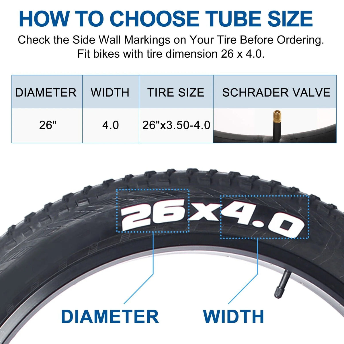 2 Pack 26'' x 4.0 Fat Tire Inner Tube 35mm Schrader Valve with 2 Tire Levers D77393