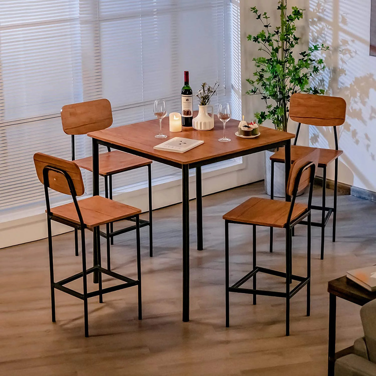 5-Piece Counter Height Dining Table Set with 4 Bar Stools B5020