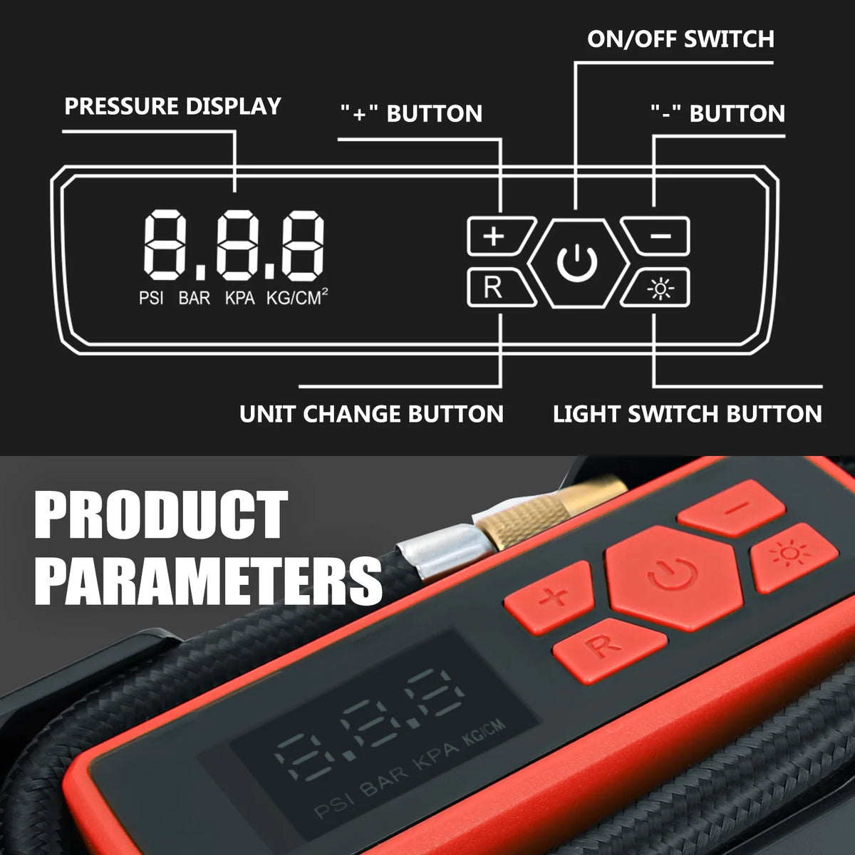Red 150 PSI DC 12V Portable Digital Tire Inflator K685
