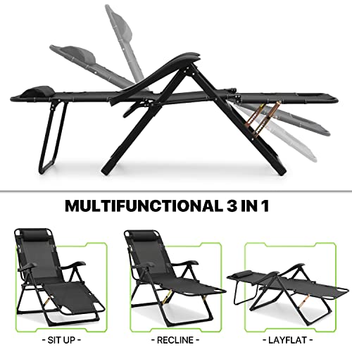 Black Folding Reclining Patio Chair with Headrest O90893