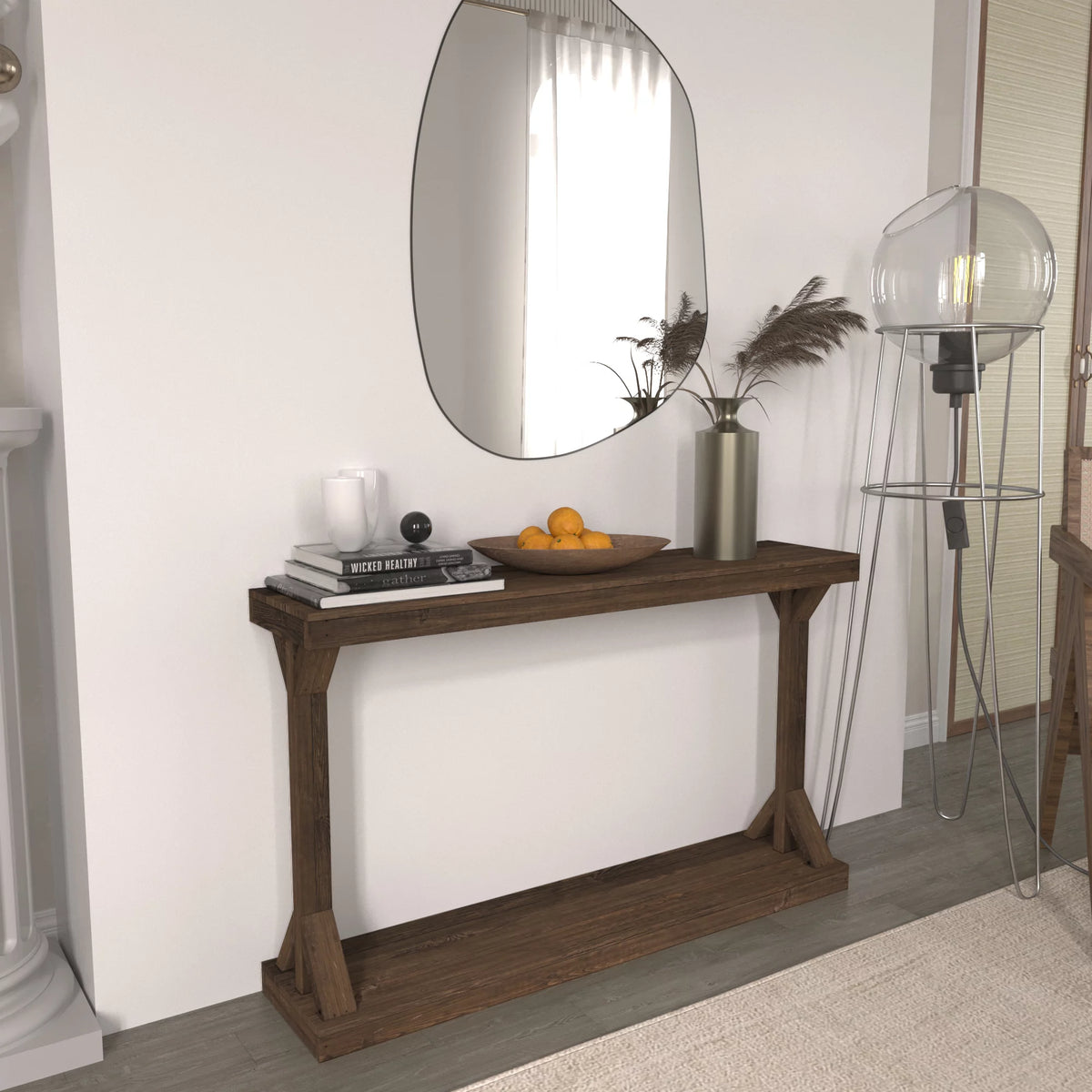 Brown Rustic Pedestal Console Table B303