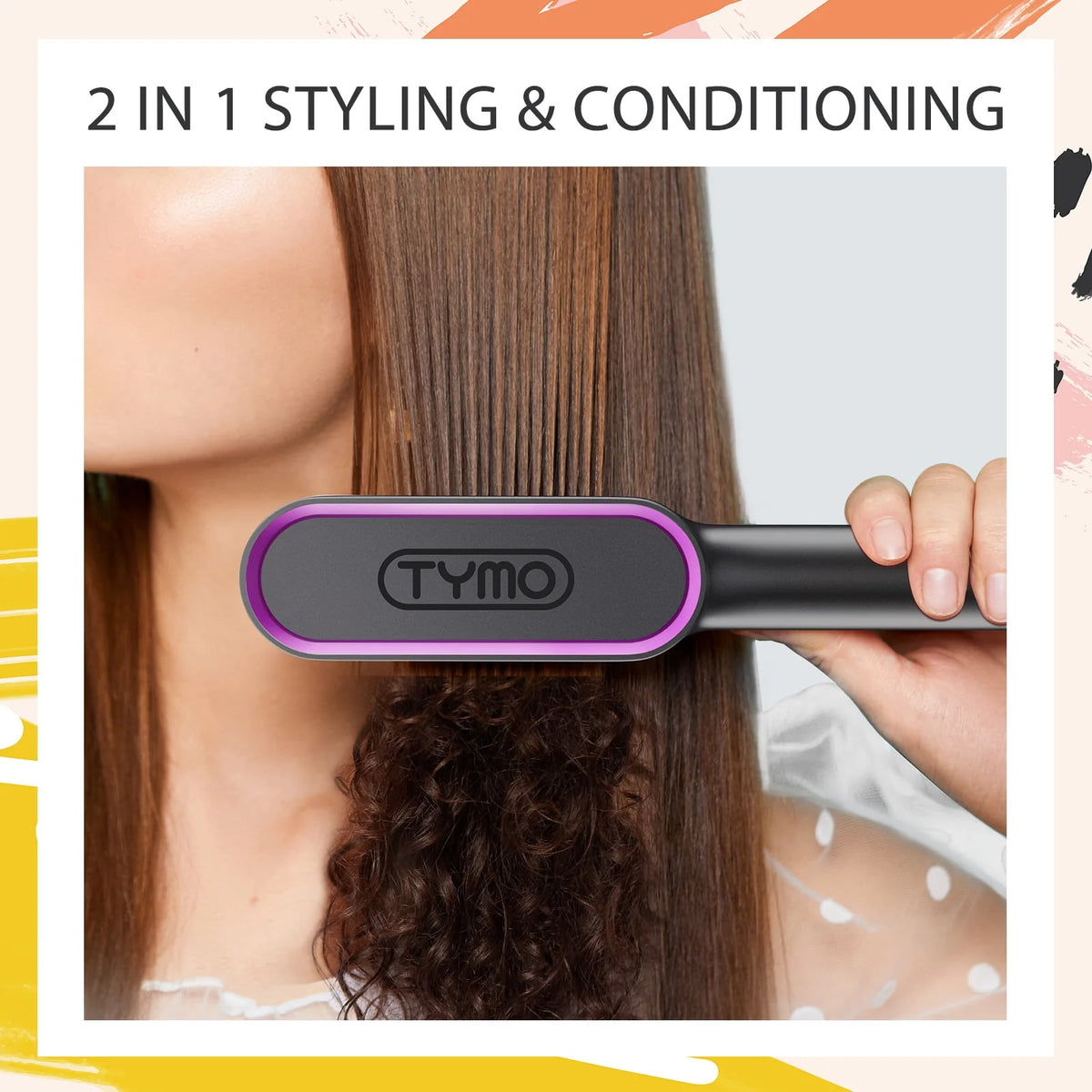 Black Hair Straightener Brush with Built-in Comb V13087
