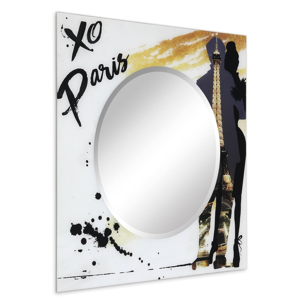 36 in. Square Reverse Printed Tempered Glass Art with 24 in. Round Beveled Mirror N356284