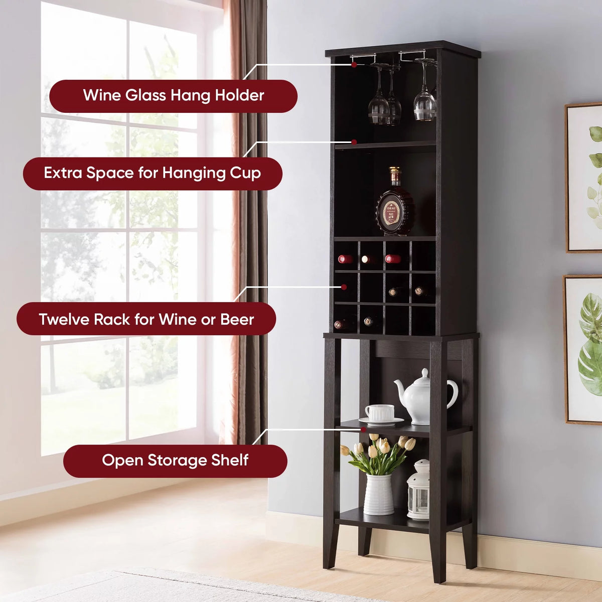 Free Standing Wine Bar Cabinet with Adjustable Shelf I181401