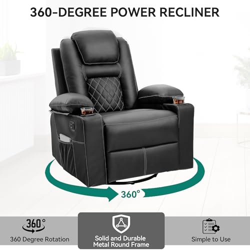 Black Faux Leather Swivel Rocker Recliner Chair with Massage & Heat D393673