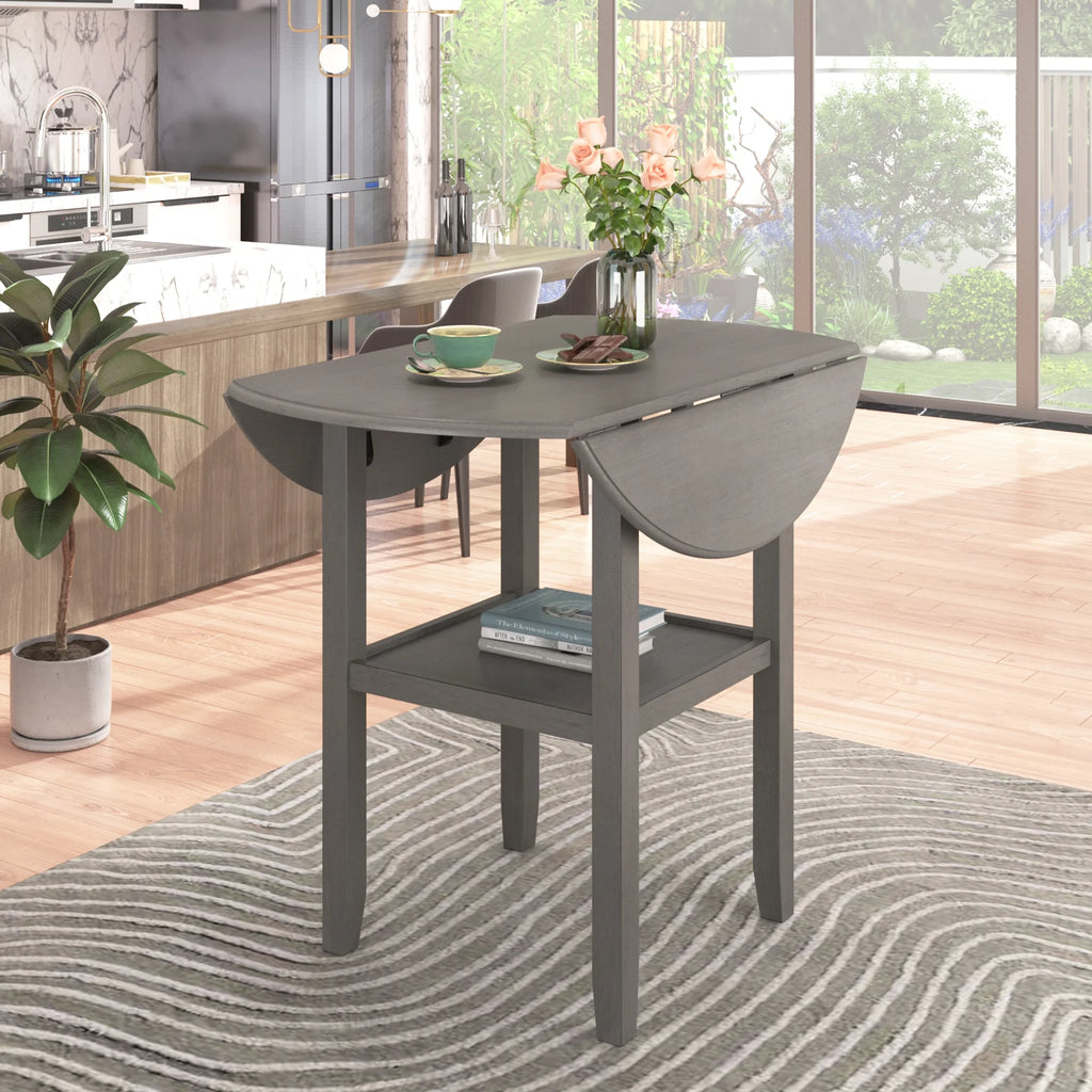 Round Drop Leaf Kitchen Dining Table with Shelf X67739