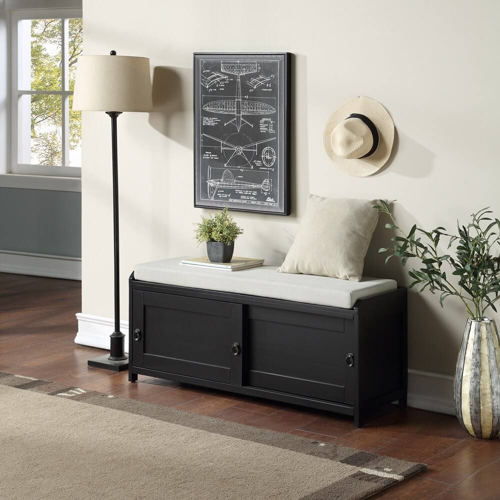 Grey Wood Storage Bench with Cabinets G1353