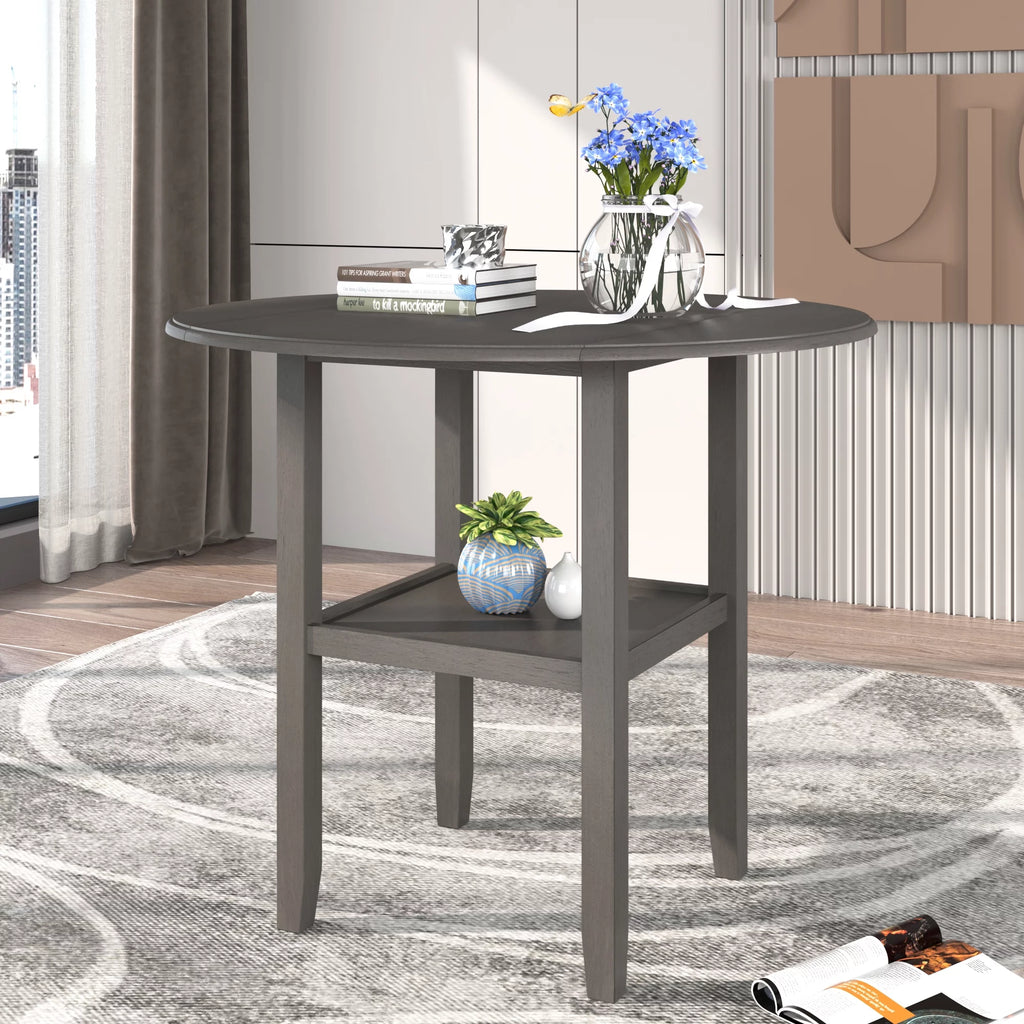 Round Drop Leaf Kitchen Dining Table with Shelf X67739