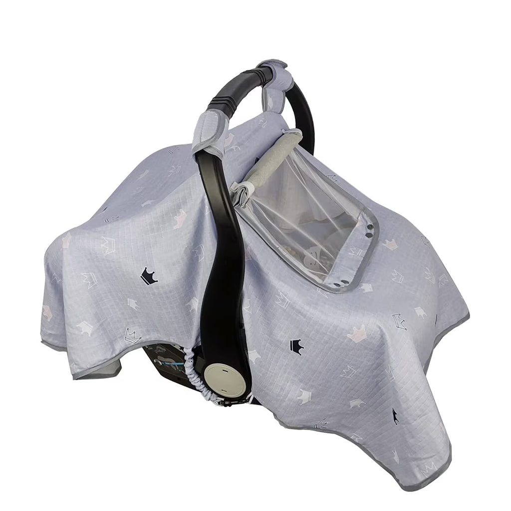 Grey Muslin Car Seat Canopy with Window X83234