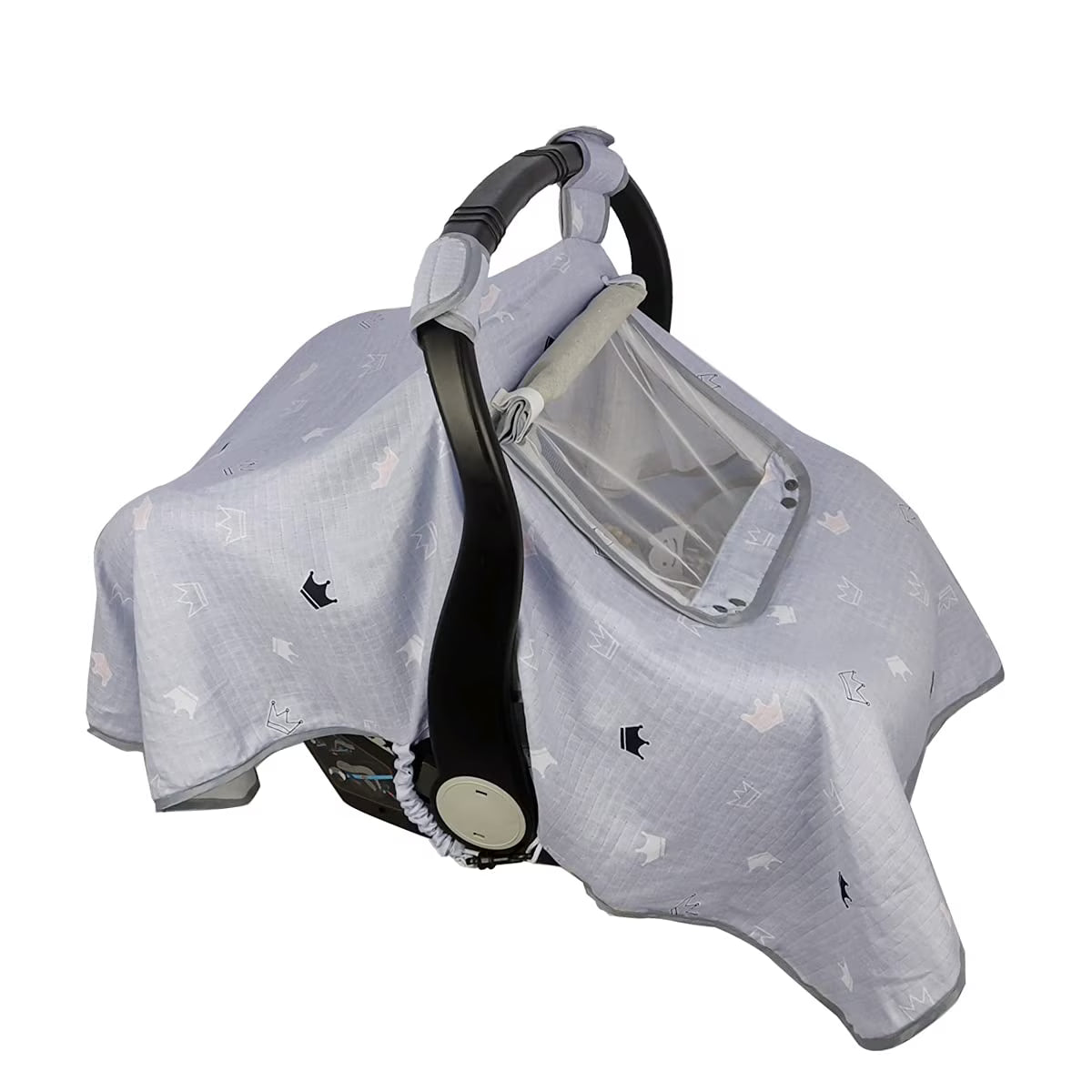 Grey Muslin Car Seat Canopy with Window X83234