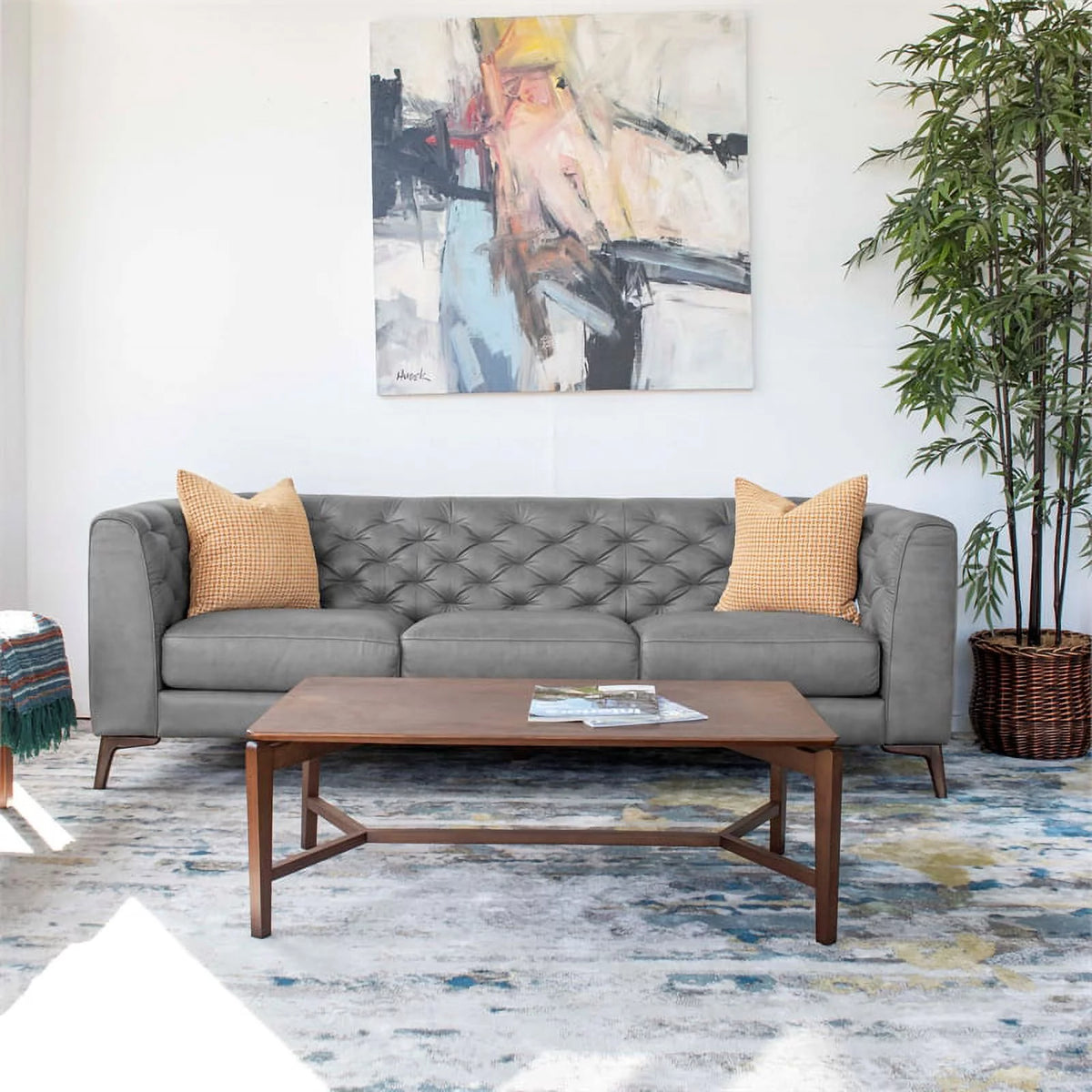 Gray Genuine Leather Sofa X9568