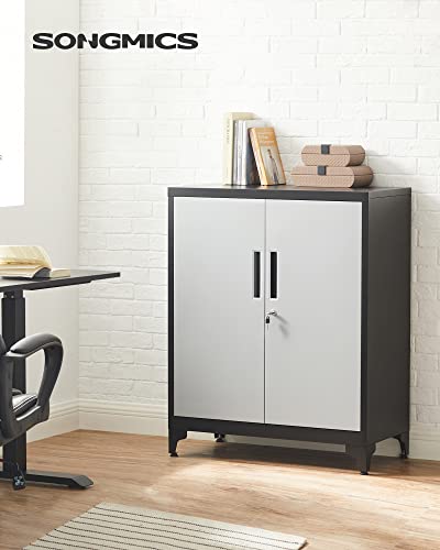 Grey Metal Storage Cabinet with Doors and Shelves J511