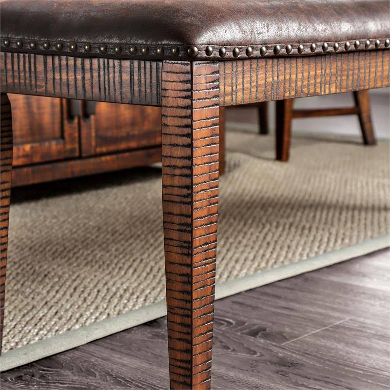 Solid Wood Nailhead Trim Bench in Dark Oak L518