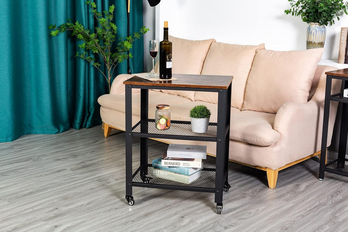Standing Racks with Casters, 2 Mesh Shelves, Kitchen Service Trolley Cart Q92758