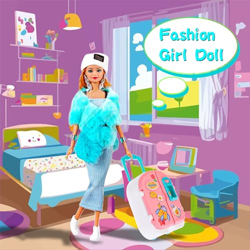 105 Pcs Doll and Closet Playset Wardrobe Set Including One Doll Wardrobe Shoes Rack Dress Shoes Hangers Necklace C57725