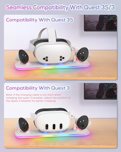 Charging Station for Meta Quest 3S/3 with RGB Light and 2 Rechargeable Batteries R163