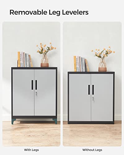 Grey Metal Storage Cabinet with Doors and Shelves J511