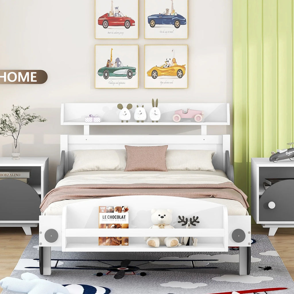 Twin Size Car-Shaped Platform Bed with Storage Shelf R87284
