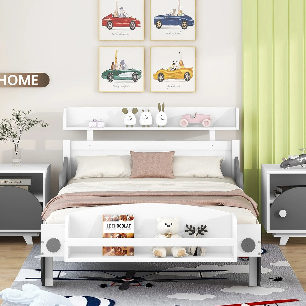 Twin Size Car-Shaped Platform Bed with Storage Shelf R87284