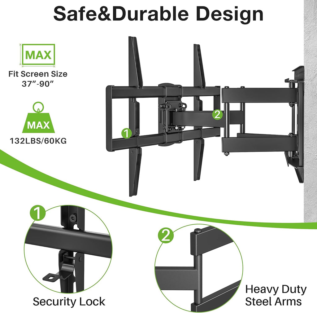 Full Motion TV Wall Mount for 37"-90" TVs, VESA 600x400mm, 132lbs G34831