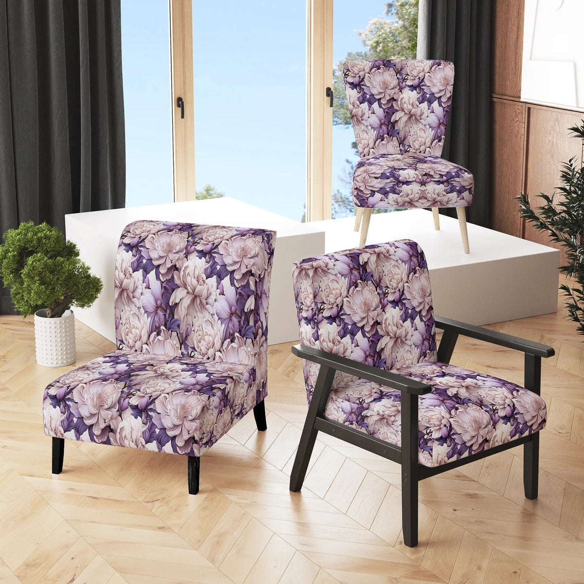 Upholstered Floral Accent Chair I9490