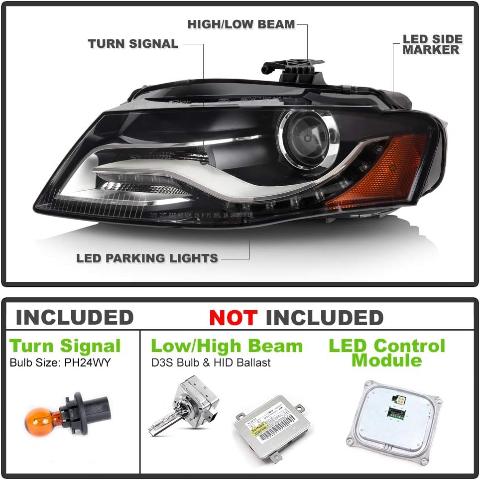 LED DRL Projector Headlight Assembly Left Driver Side M37326