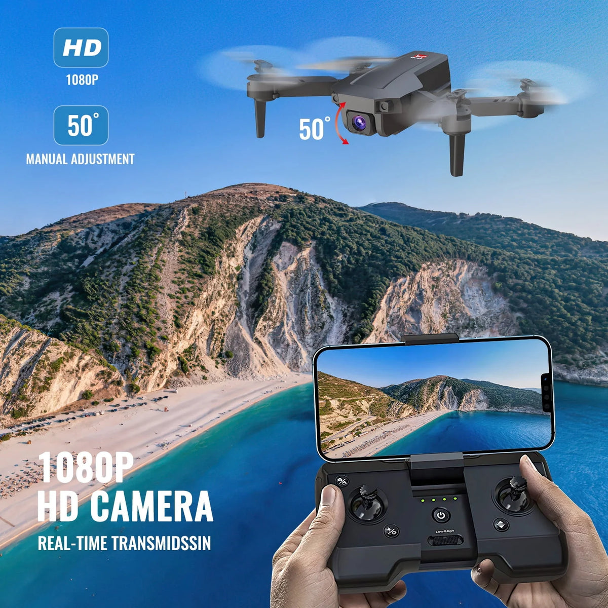 Mini Foldable Drone, 1080P HD FPV Camera Wifi RC Quadcopter, Voice/Gesture Control, Black L391