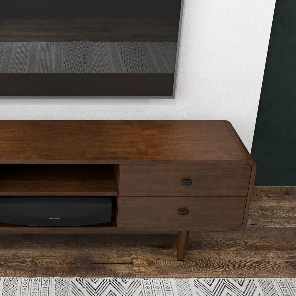 Mid-Century Modern Solid Wood Brown Tv Stand V594