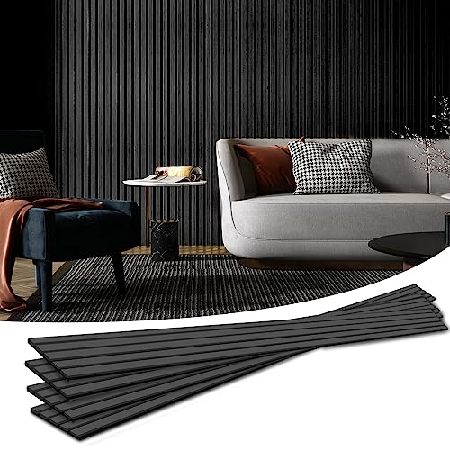 4-Piece Wood Slat Acoustic Panels, Matte Black J42307