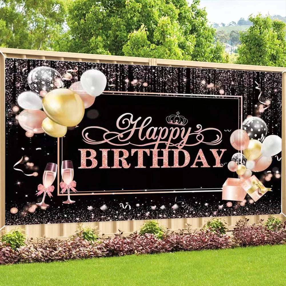Rose Gold Glitters Birthday Banner Backdrop 45" x 70" U84028