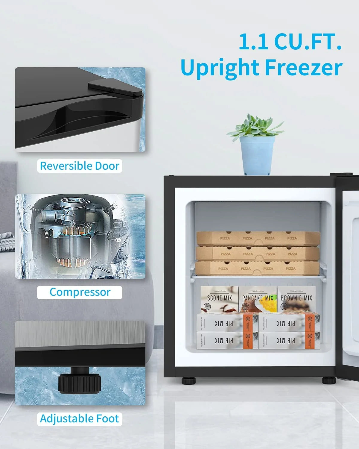 1.1 Cu.Ft Compact Upright Freezer with Shelf & Adjustable Thermostat G82278