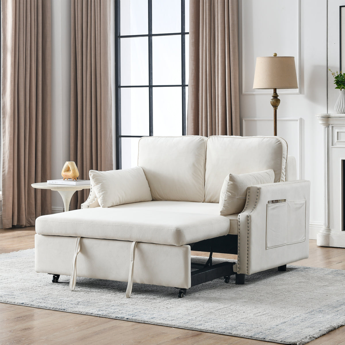 Black Velvet Recliner Sleeper Sofa with Pull-out Bed F671504
