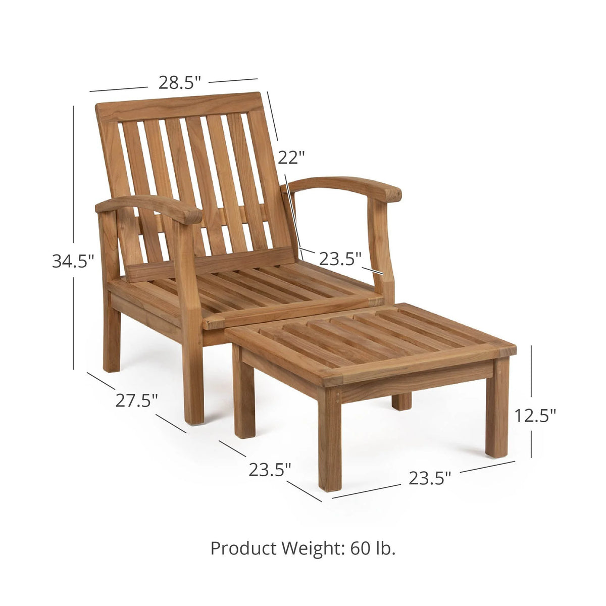 Teak Lounge Chair with Footstool N1302