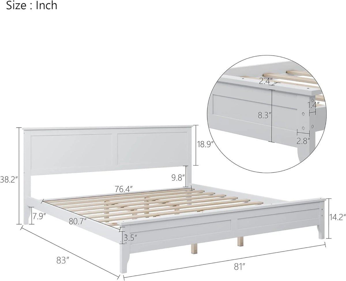 White King Size Solid Wood Platform Bed D678