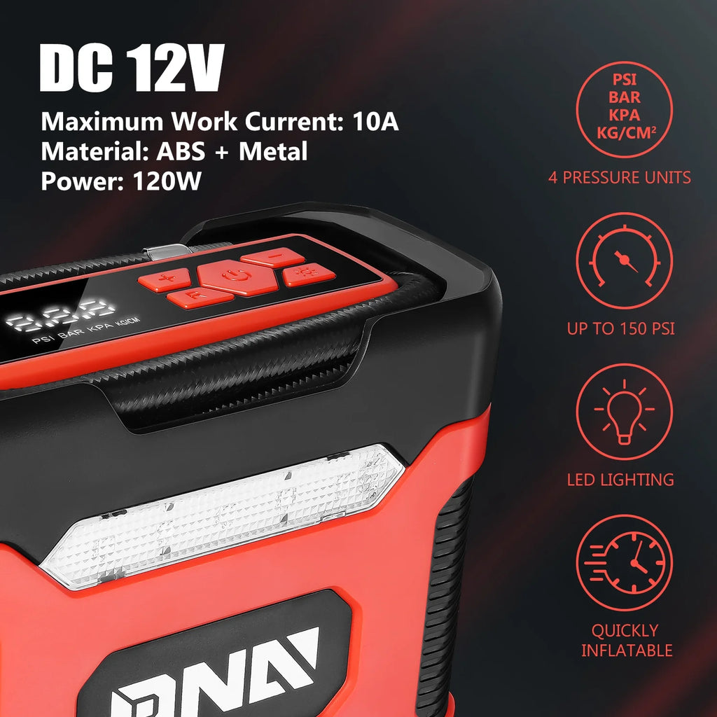 Red 150 PSI DC 12V Portable Digital Tire Inflator K685