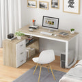 55 Inch L-Shaped Corner Desk with 3 Drawers and 2 Shelves, Walnut and White H67407