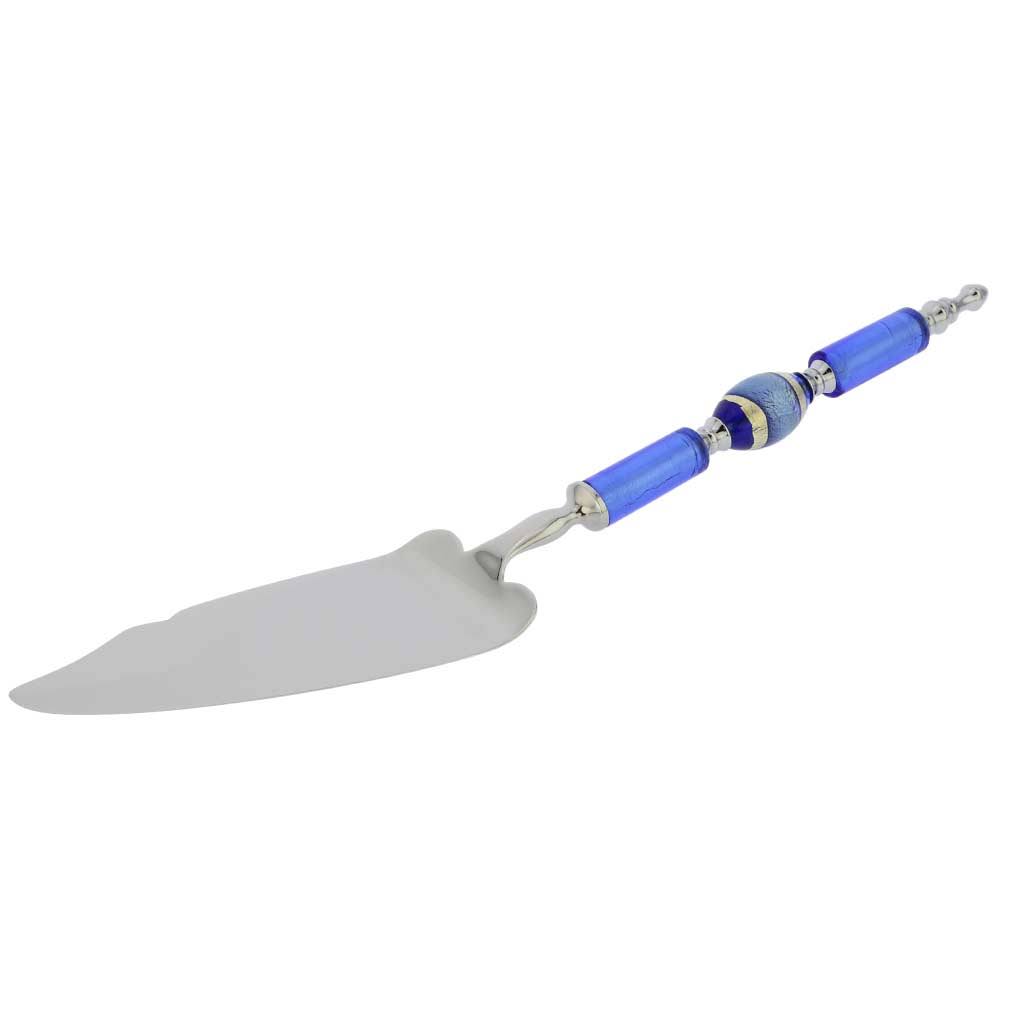 Silver Blue Stripes Italian Glass Cake Server X678