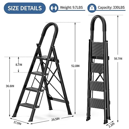 Black Aluminum Folding Step Stool with Handgrip E700