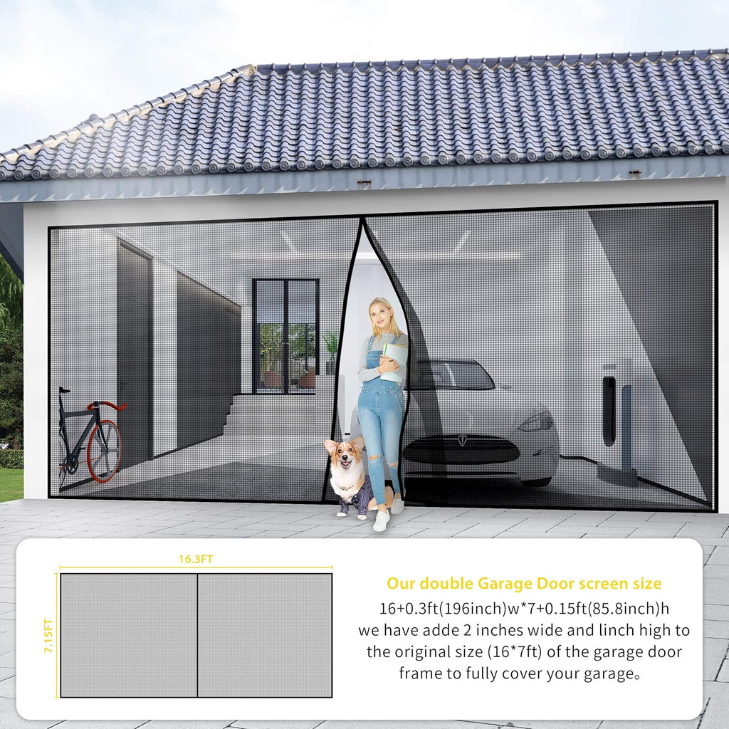 2 Car 16x7FT Heavy Duty Magnetic Garage Door Screen L48960