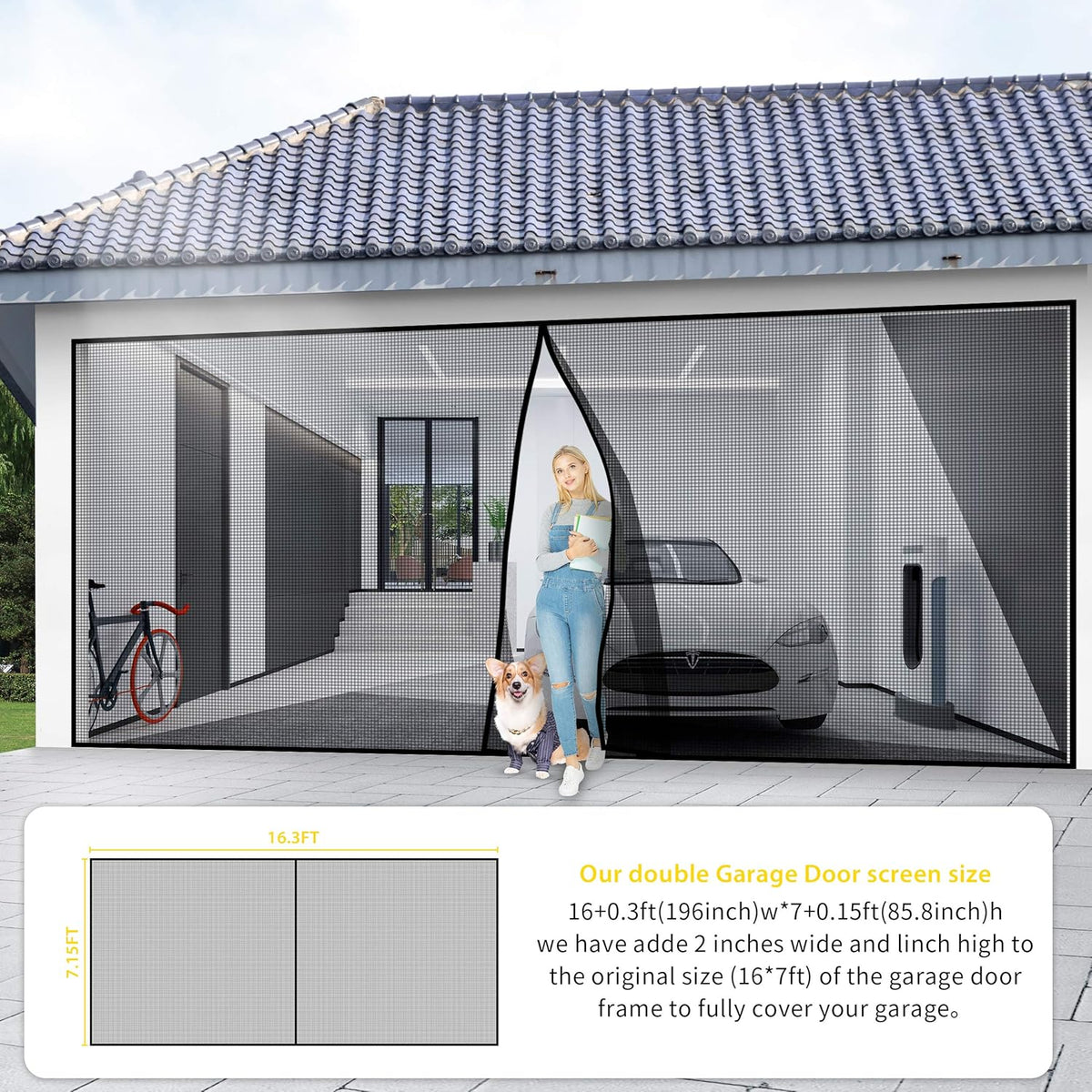 2 Car 16x7FT Heavy Duty Magnetic Garage Door Screen L48960